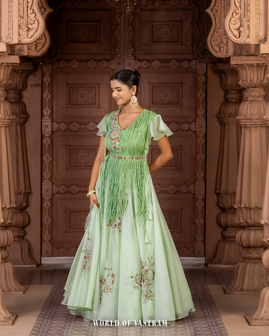 Mint Green Indo Western Lehenga