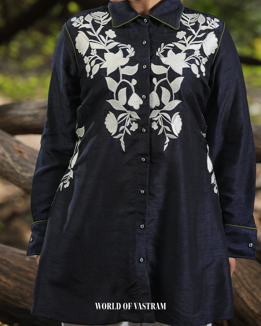 Navy Blue white thread work short top