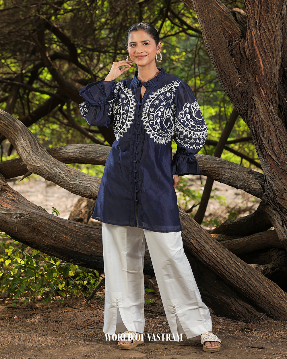 Navy Blue White Circle Work Short Top