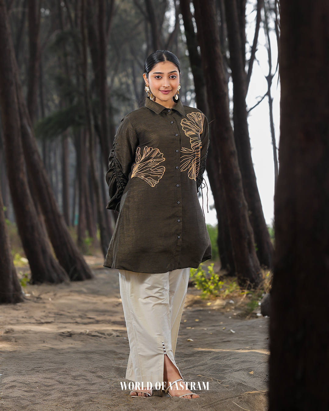 Mehandi green Orange work M short top