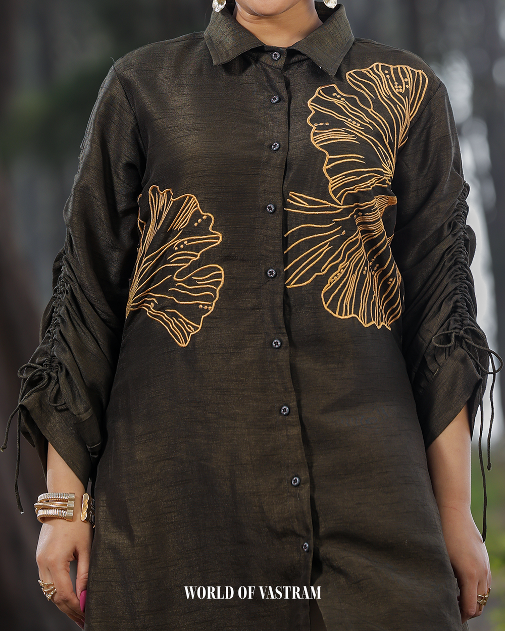 Mehandi green Orange work M short top