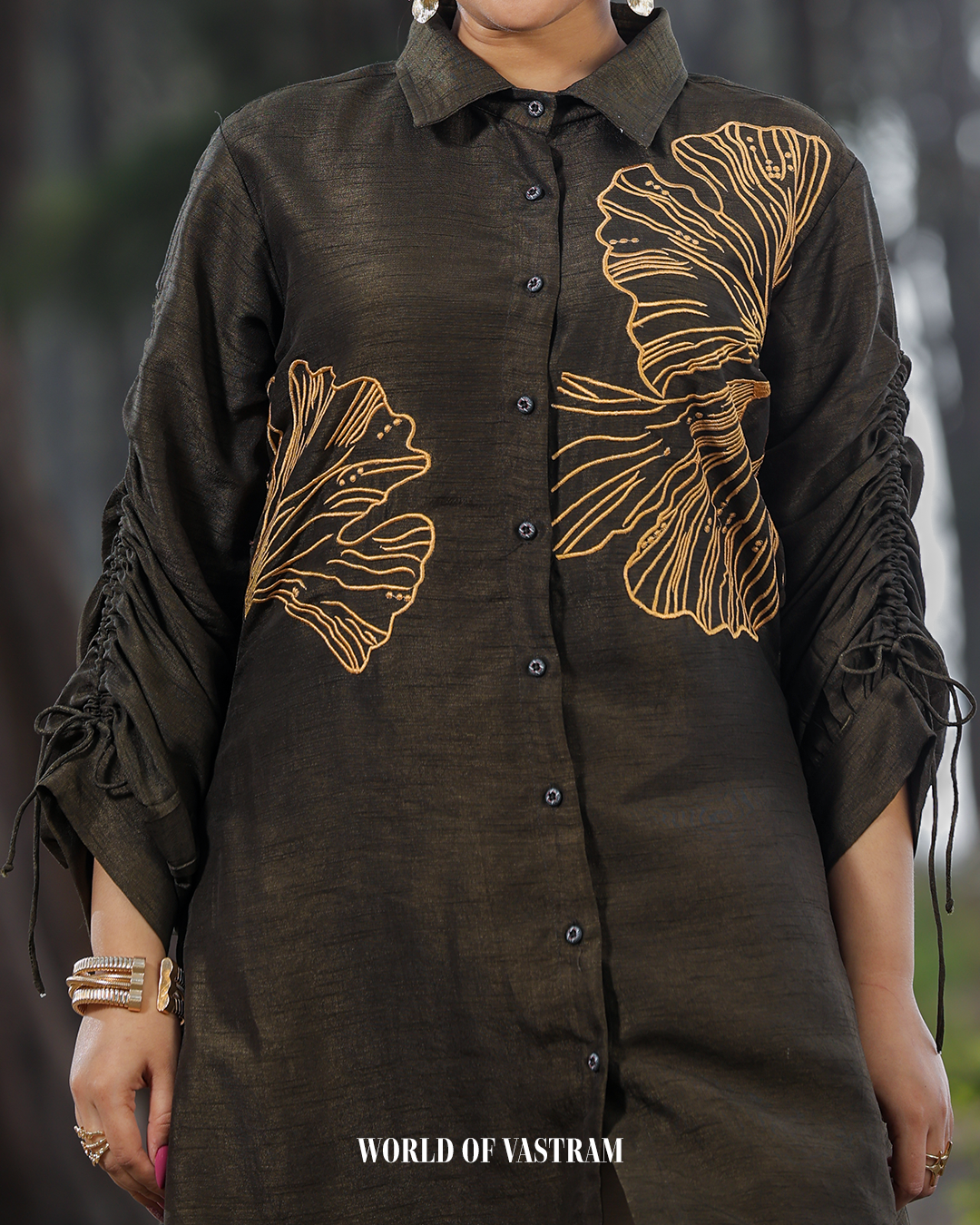 Mehandi green Orange work M short top