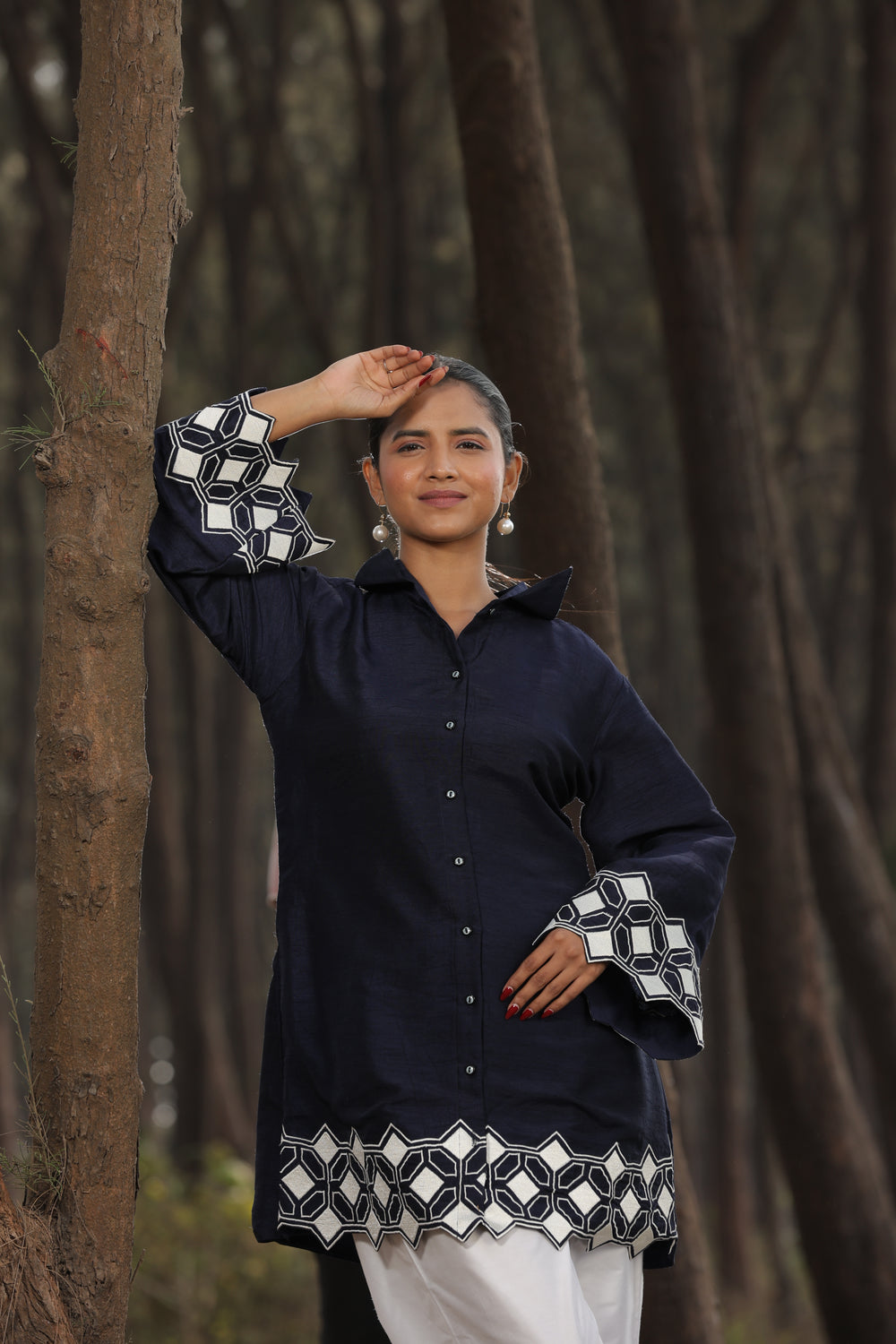Navy Blue White work Short Top