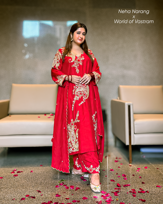 NEHA NARANG Wearing A bright red long kurta set