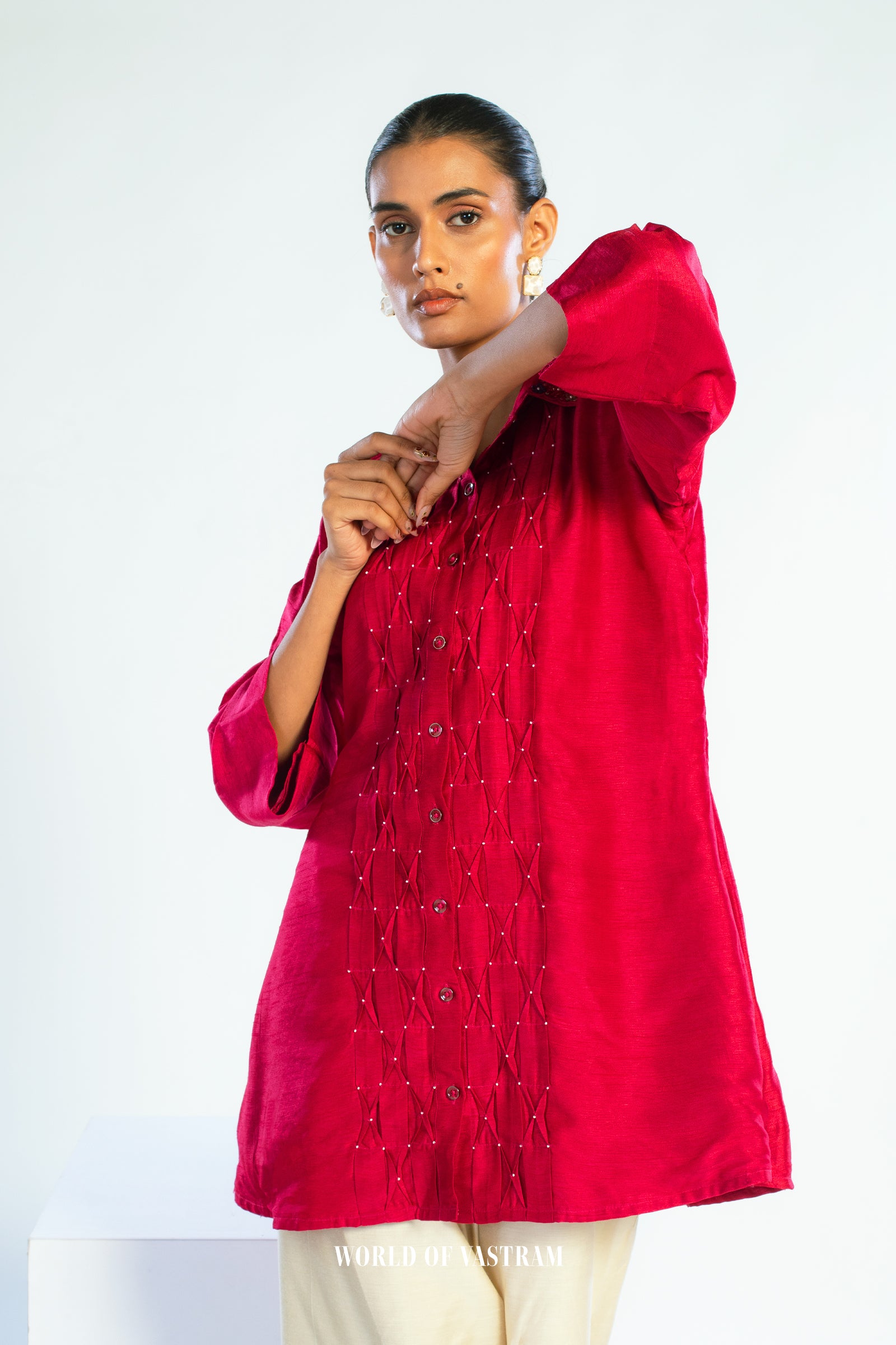 Ruby Gleam Pintuck Top