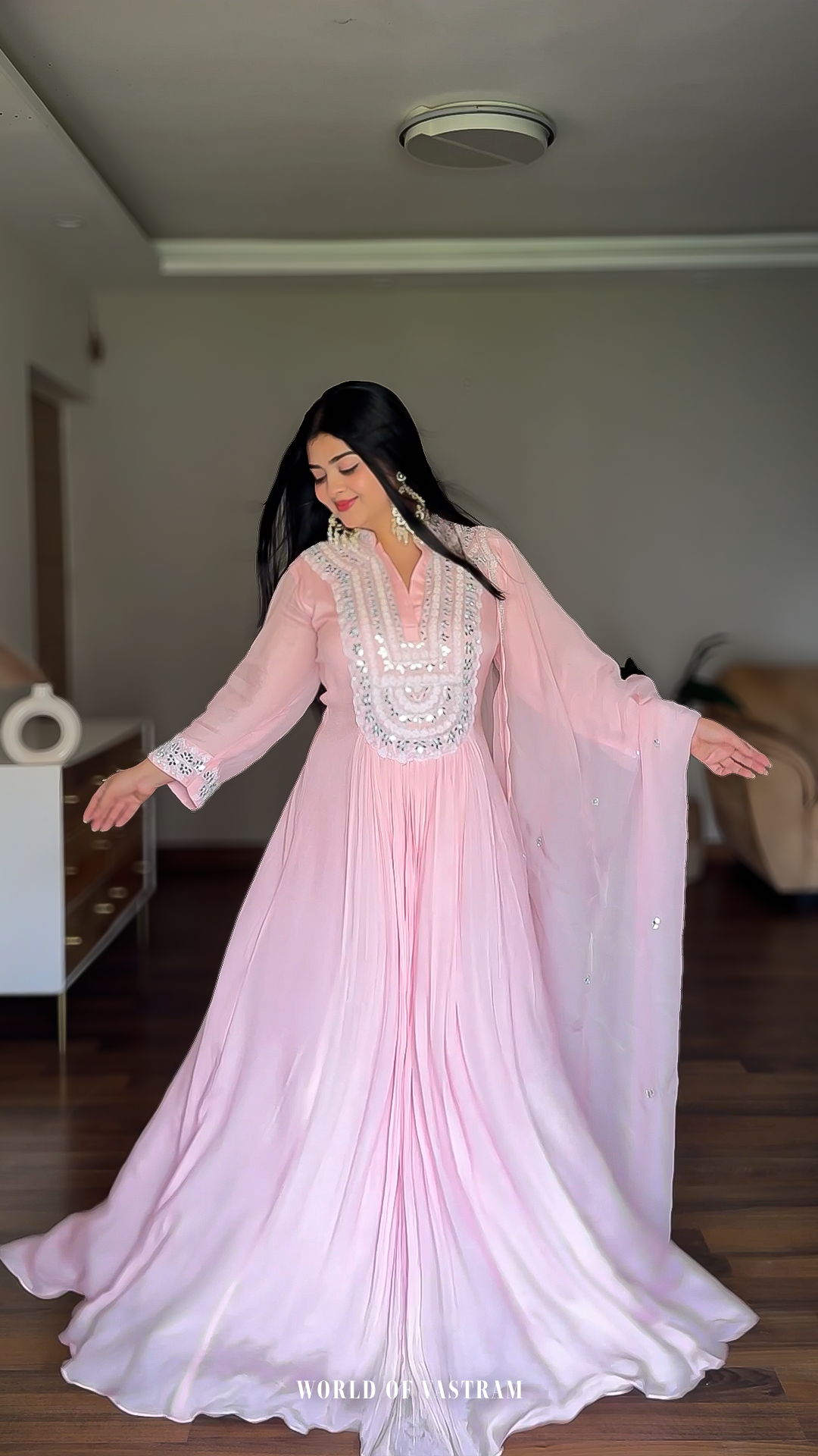 Disha bharti Wearing powder pink Anarkali dress