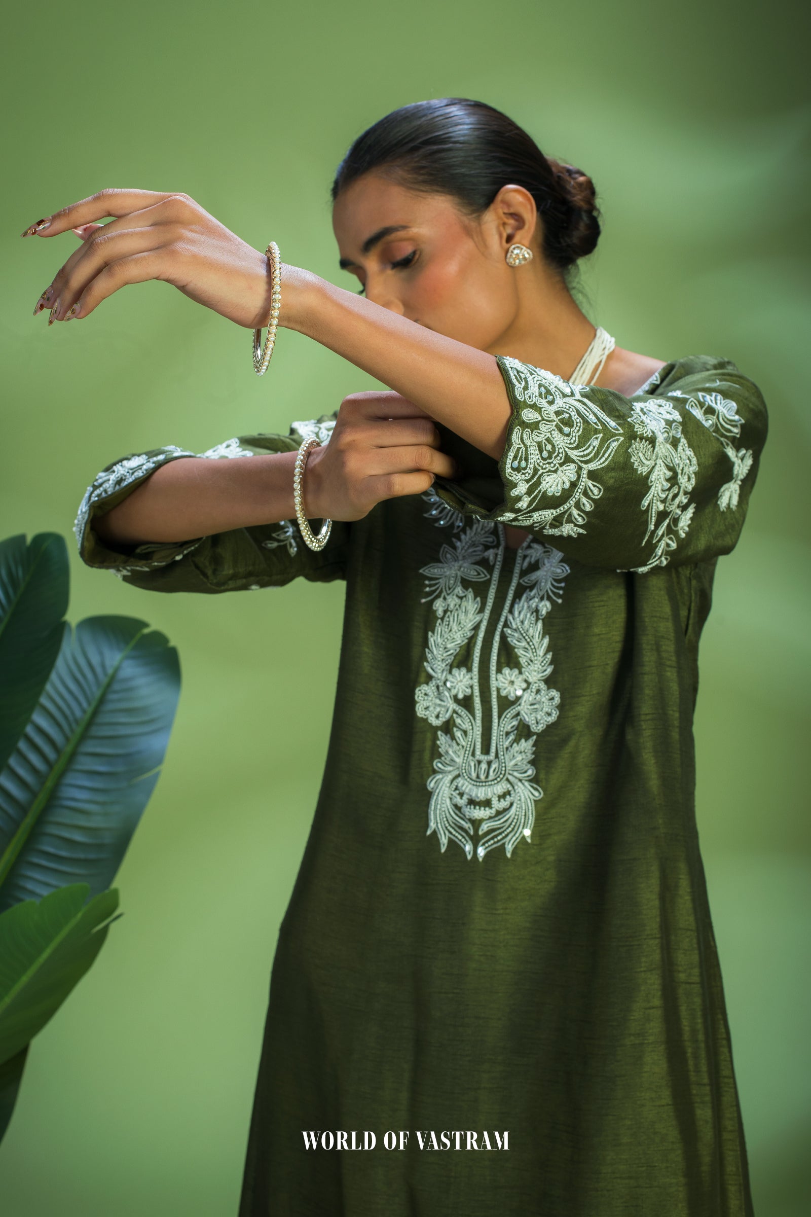 Olive Embroidered Kurta Set