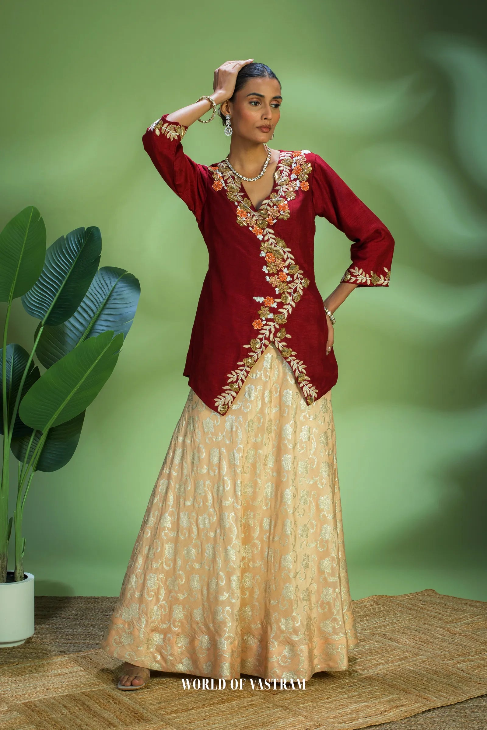 Ruby-red Lehenga Set