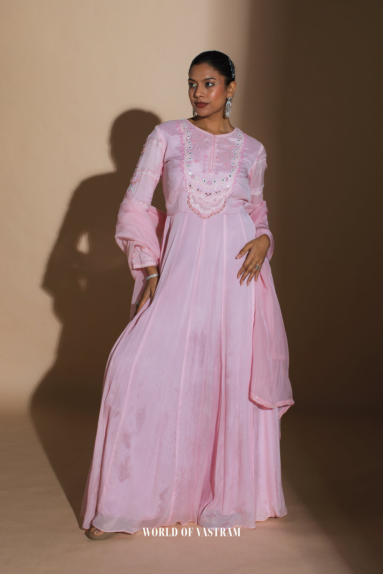 Bright Pink Embroidered Anarkali + Dupatta