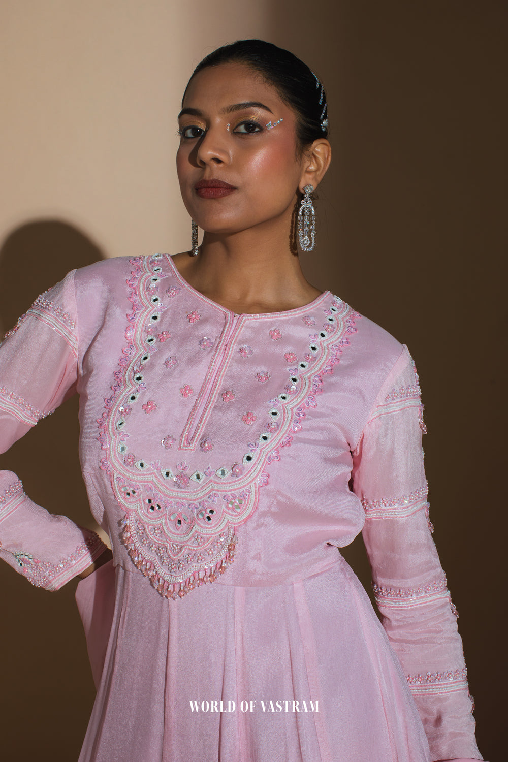 Bright Pink Embroidered Anarkali + Dupatta