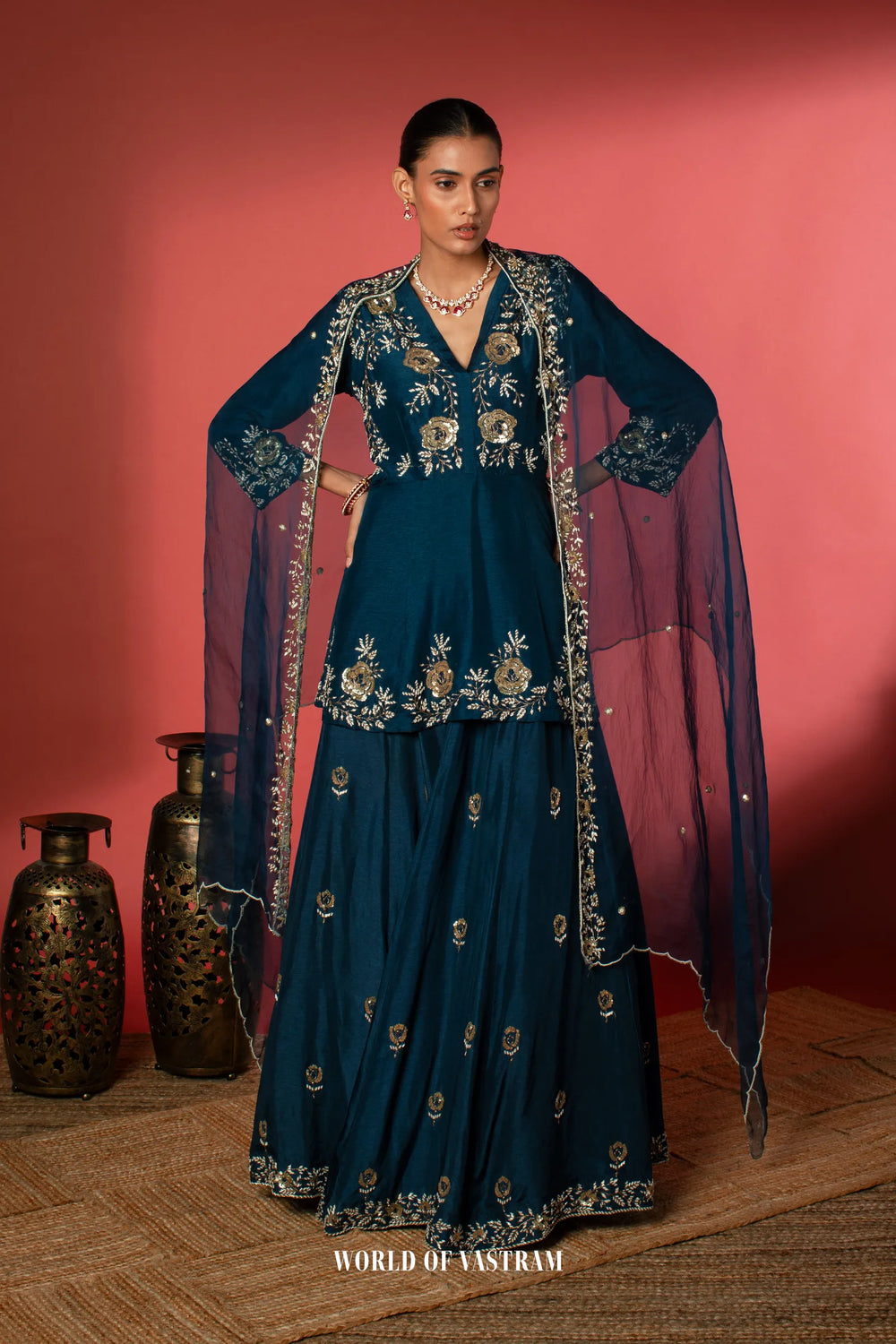 Navy blue Indo-Western Lehenga
