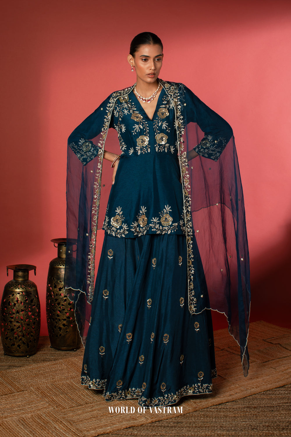 Navy blue Indo-Western Lehenga